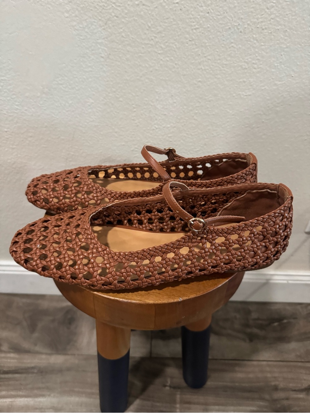 Woven Mary Jane Flats in Brown